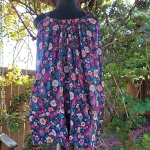 Zucca Purple Floral Print Sleeveless Flowy Dress with Gathered Neckline Medium